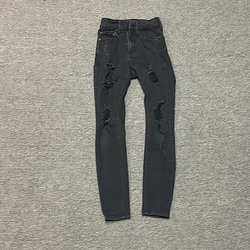 Girls black ripped high rise jegging